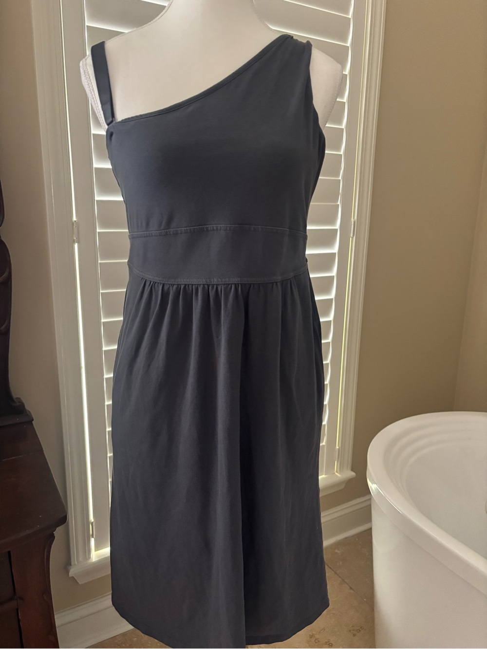 Athleta One-Shoulder Slate Gray Cotton Dress